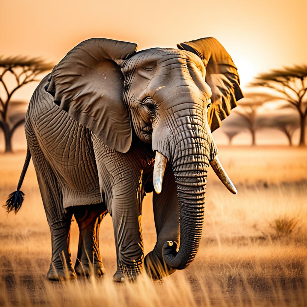 Majestic Elephant in Golden Hour Glow