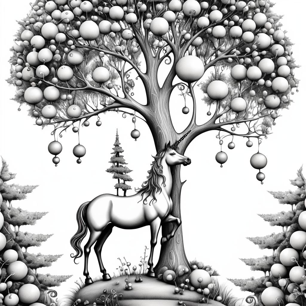 Whimsical Unicorn Climbing Gumdrop Tree