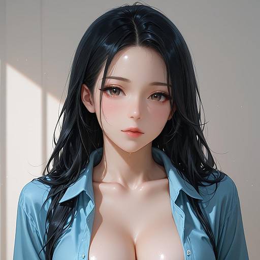 Realistic Portrait of Woman with Black Hair