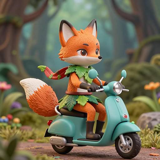 Whimsical Fox Figurine on Teal Scooter