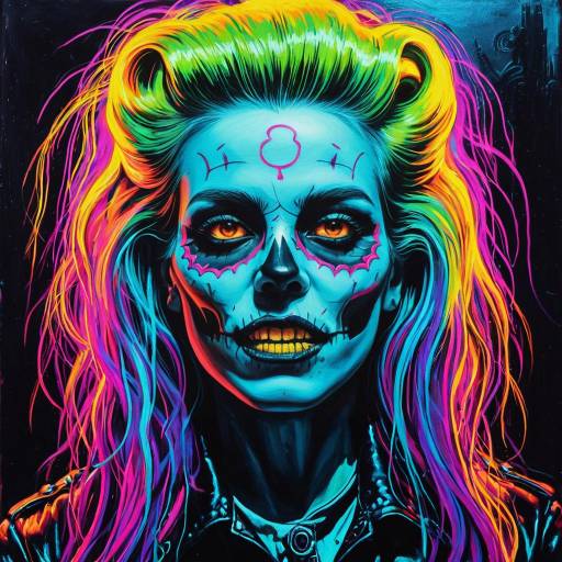 Psychedelic Neon Skull Face Portrait
