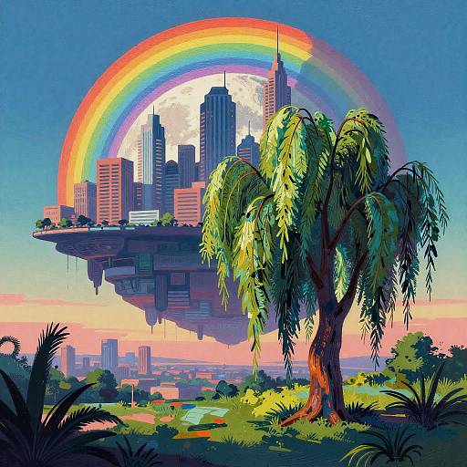 Retro Futurism Hovering Cityscape