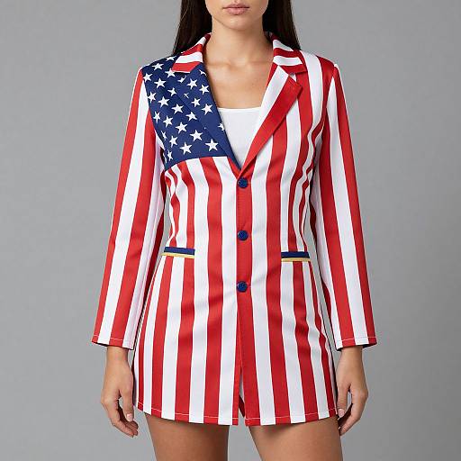 Woman in Patriotic American Flag Suit
