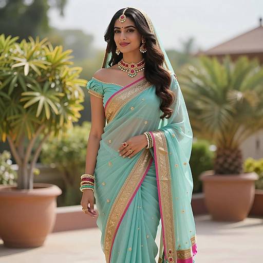 Elegant Jasmine in Turquoise Saree