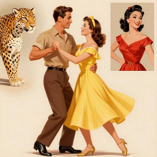 Vintage Mid-Century Dancing Couple Illustration