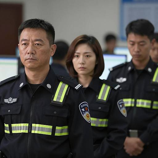 Law Enforcement Officers in Dim Room