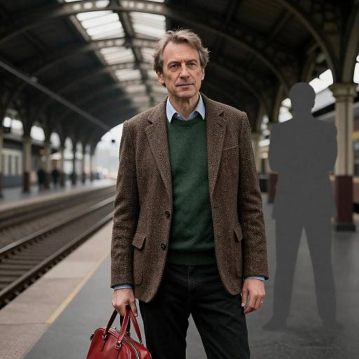 Middle-Aged Man in Industrial Train Station