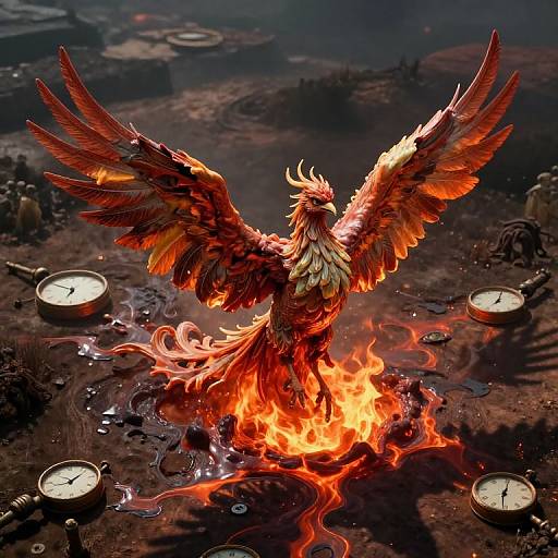 Surreal Phoenix Rising from Fiery Abyss