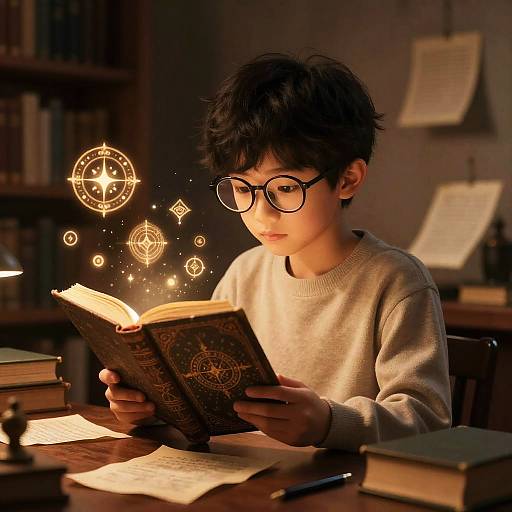 Cozy Magical Library Reading Scene