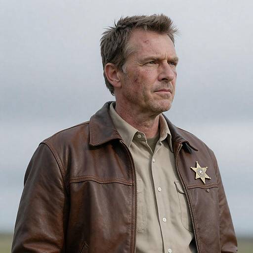 Rugged Sheriff Portrait Under Cloudy Sky