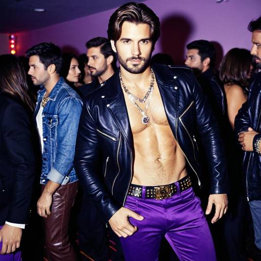 Man in Disco Party Outfit with Leather Jacket