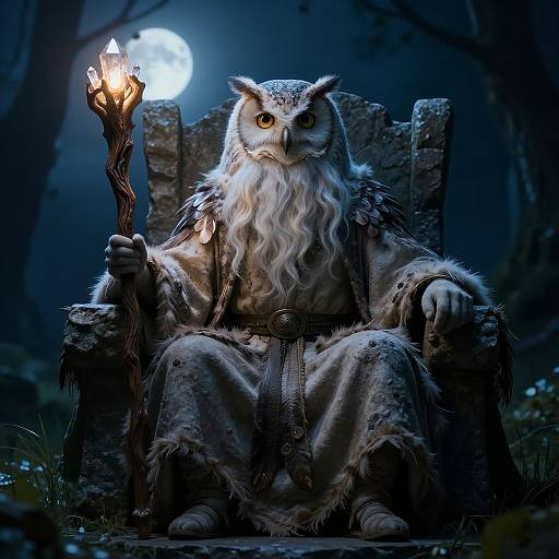 Wise Owlfolk Elder in Moonlit Glade