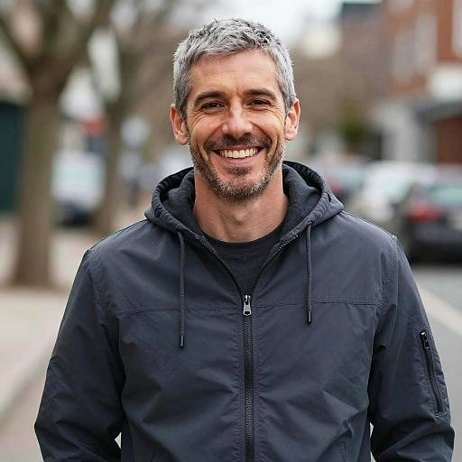 Photorealistic Smiling Man in Open Hoodie