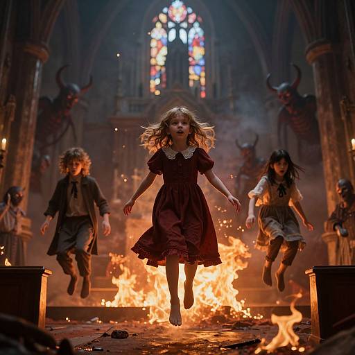 Possessed Children Floating in Hell Church