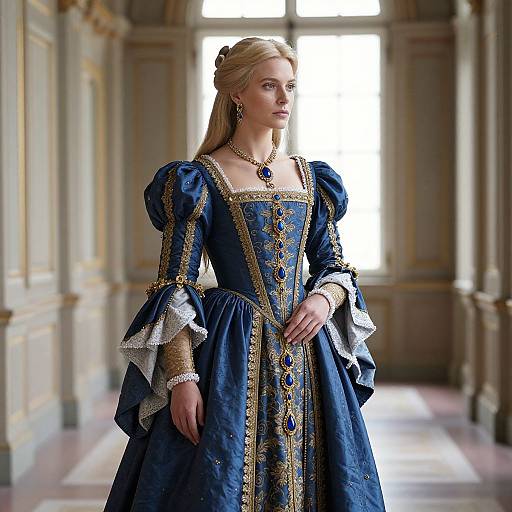 Royal Blue Renaissance Woman Portrait