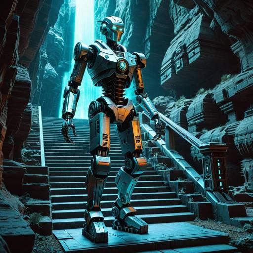 Ancient Robotic Statue in Holographic Canyon