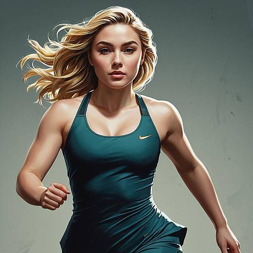 Athletic Woman Running in Blue Sportswear