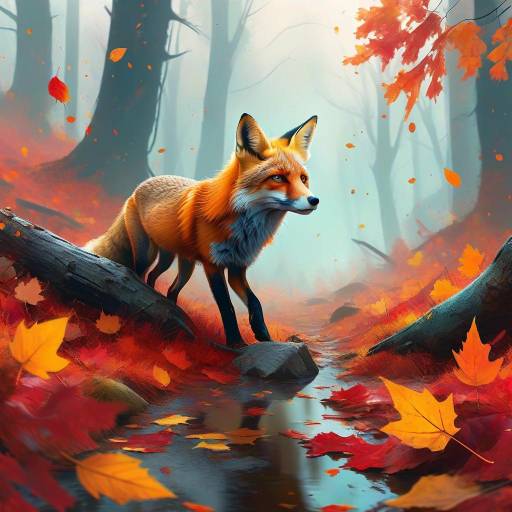 Curious Red Fox in Misty Autumn Forest