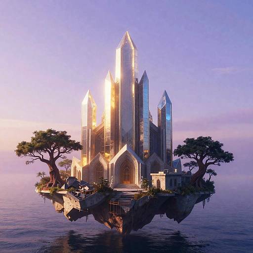 Levitating Crystal Cathedral Over Reclaimed City