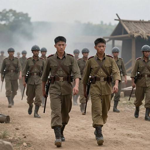 Armored Soldiers Advancing on a Path