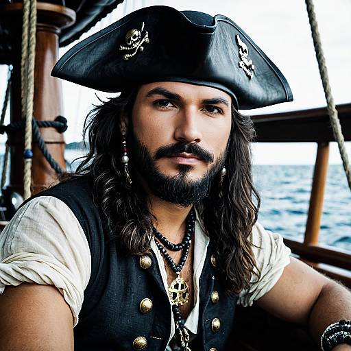 Pirate Man in Classic Outfit on Ship