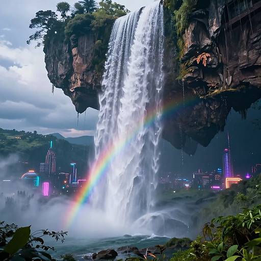 Surreal Floating Waterfall Fantasy Scene