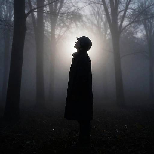 Mysterious Figure in Foggy Forest