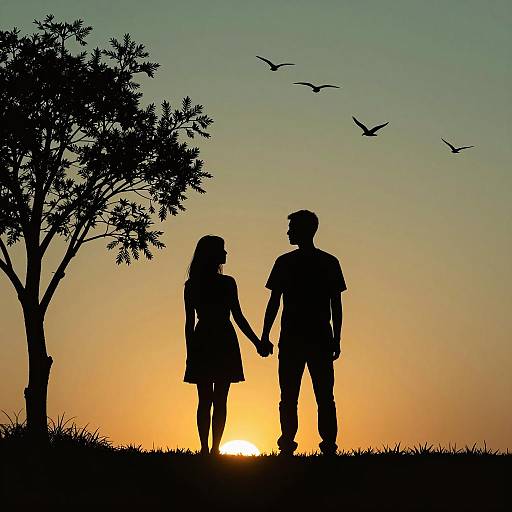 Couple Silhouette at Sunset Hilltop