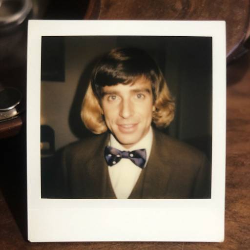 Photograph of a young man with shoulder-length brown hair, wearing a black suit, white shirt, and navy bow tie, smiling against a dark background