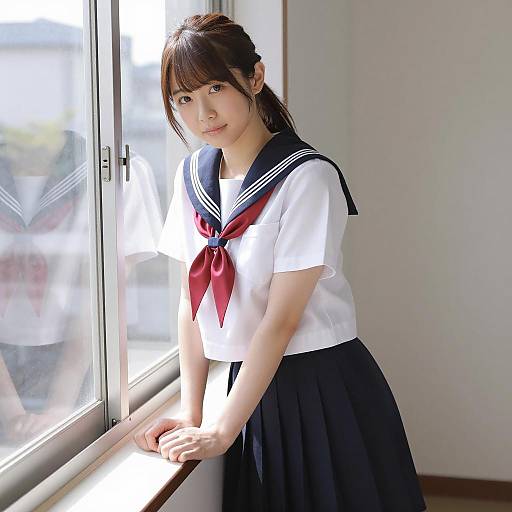Japanese Sailor Uniform Portrait by Window