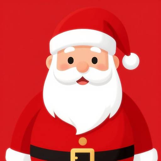 Digital illustration of a cartoon Santa Claus with a red hat, white beard, red coat, black belt, and gold buckle, against a solid red background