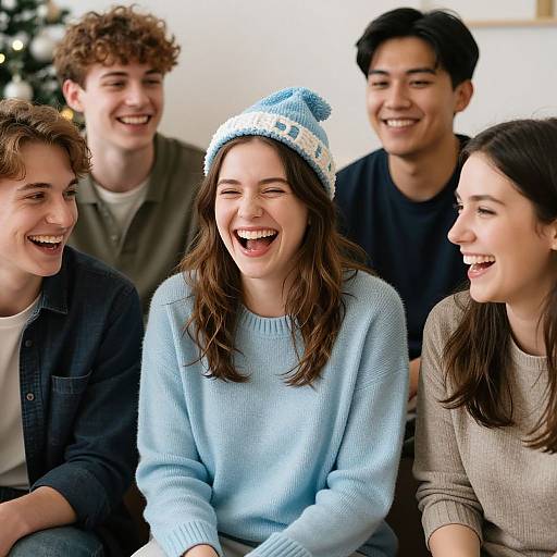 Friends Laughing in Festive Setting