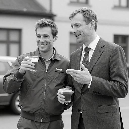 Vintage Black-and-White Men Toasting Outdoors