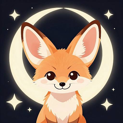 Cute Fennec Fox Crescent Moon Vector