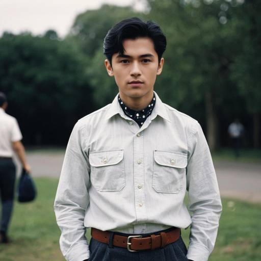 Young Man Wearing Grandad Collar Shirt Outdoors