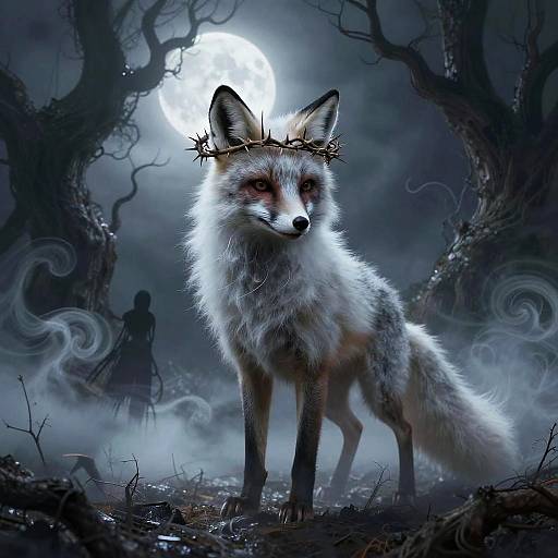 Ethereal Ghostly Fox in Misty Clearing