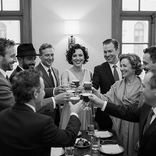 Vintage Toasting Celebration in Monochrome