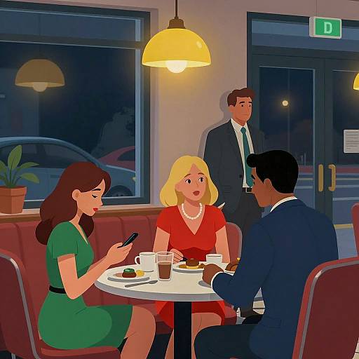 Nighttime Diner Scene with Conversations