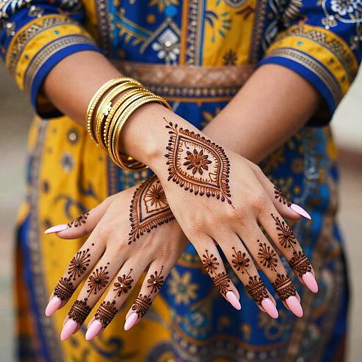 Intricate Henna Hands with Colorful Accents