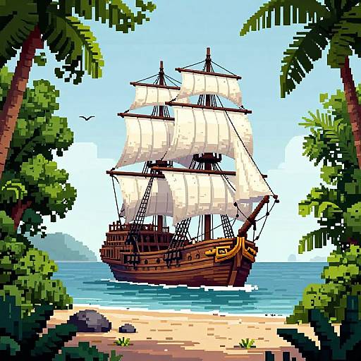 Hyperrealistic 16-bit Pixel Ship Scene