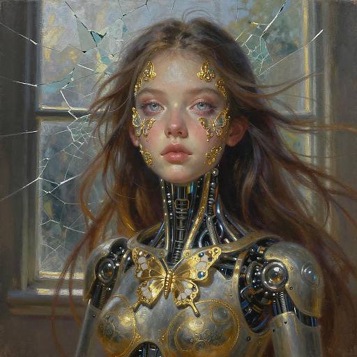 Futuristic Cyborg Girl in Baugh's Style