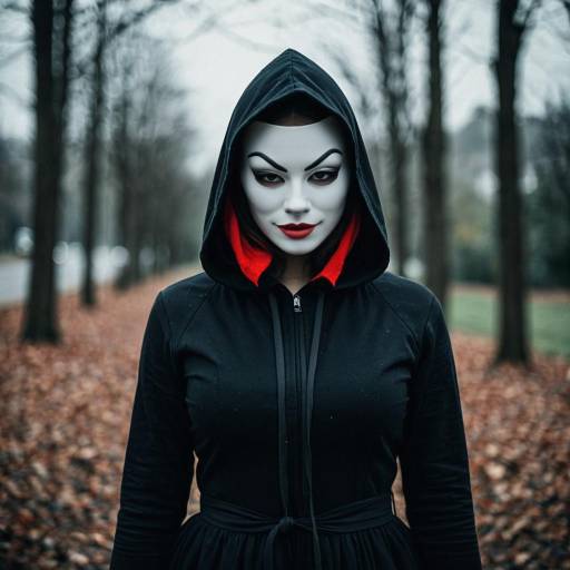 Mysterious Woman in Spooky Costume