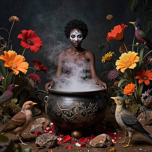 Mystical African Woman with Cauldron