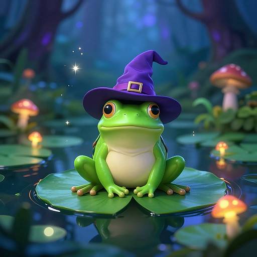 Whimsical Wizard Frog in Magical Forest