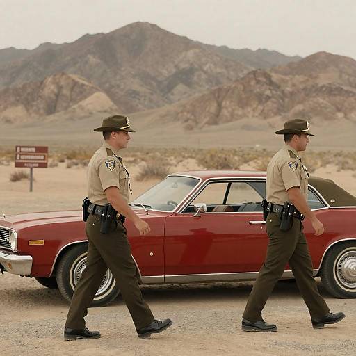 Sepia Desert Patrol with Vintage Car
