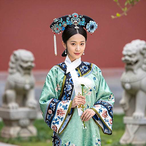Asian Woman in Traditional Chinese Attire with Ornate Headdress