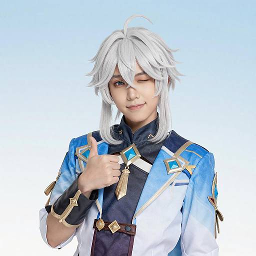 Young Cosplayer with Thumbs-Up Smile