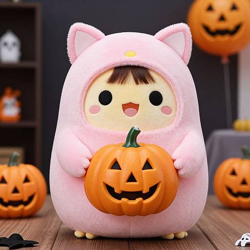 Halloween Girl in Pink Cat Costume