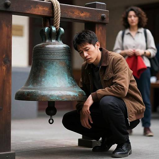 Crouching Man Near Bronze Bell