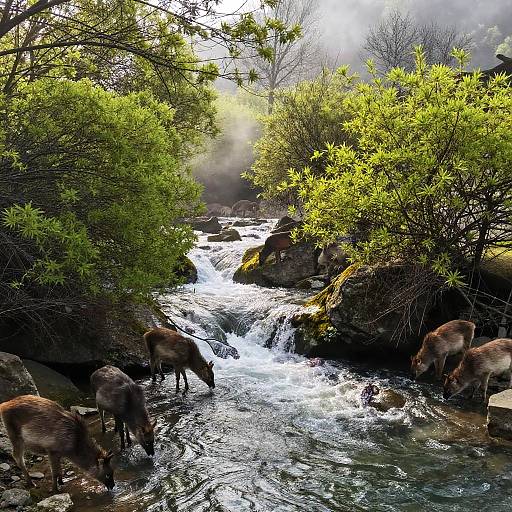 Springtime Torrent with Wildlife and Mist